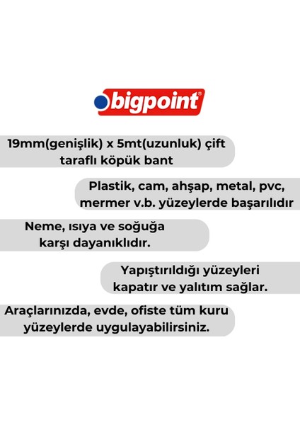 | Çift Taraflı Köpük Hotmelt Bazlı Bant, 19 mm x 5 M, Montaj Için Ideal