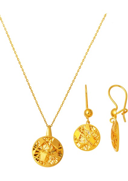 Işıltılı Tasarım Kolye Küpeli Altın Set