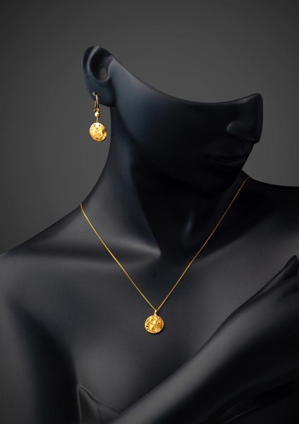 Işıltılı Tasarım Kolye Küpeli Altın Set modelleri