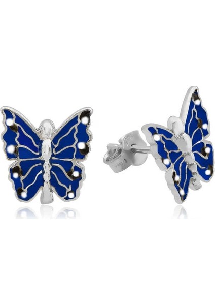 Gümüş Lacivert Kelebek Çocuk Küpesi
