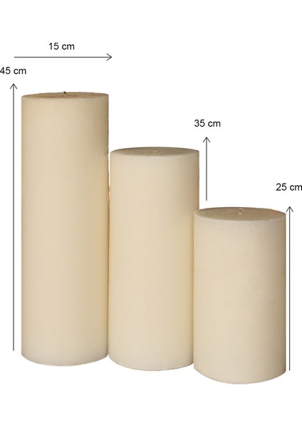 Iskandinav Dev, Büyük Boy Silindir-Sütun-Blok Mum Seti - 45, 35, 25 cm fiyatları