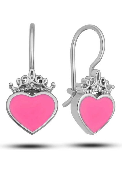 Gümüş Pembe Kalp Sallantılı Çocuk Küpe