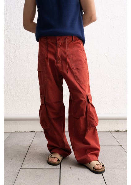 Soluk Efektli Kargo Bordo Pantolon