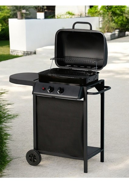 Gazlı Mangal 2 Brülörlü Barbekü Pişen Et Dinlendirme Raflı Gazlı Manga