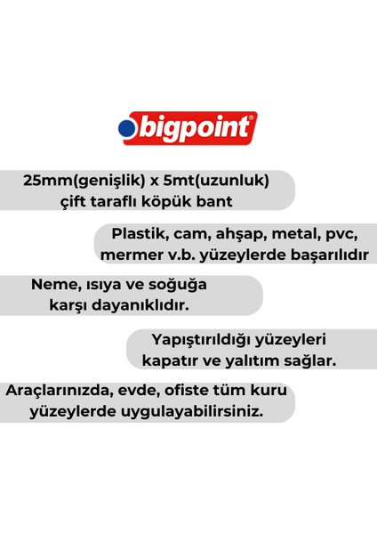 | Çift Taraflı Köpük Hotmelt Bazlı Bant, 25 mm x 5 M, Montaj Için Ideal fiyatları
