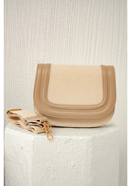 Bella Bej Keten Çapraz Kadın Çanta