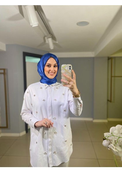 Marwa By Moodbasic Taşlı Incili Pamuk Saten Gömlek fırsatları