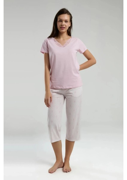 Yumuşak Dokulu V Yaka Kapri Kadın Pijama Takım 3253 fiyatları