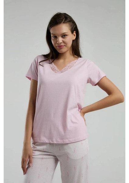 Yumuşak Dokulu V Yaka Kapri Kadın Pijama Takım 3253 modelleri