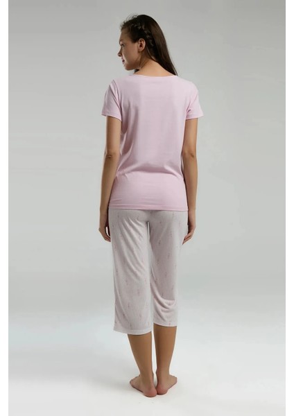 Yumuşak Dokulu V Yaka Kapri Kadın Pijama Takım 3253 fırsatları