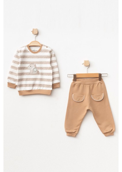 Erkek Bebek At Nakışlı Sweatshirt Pantolon 2 'li Alt Üst Bebek Takımı 3 Ay - 36 Ay