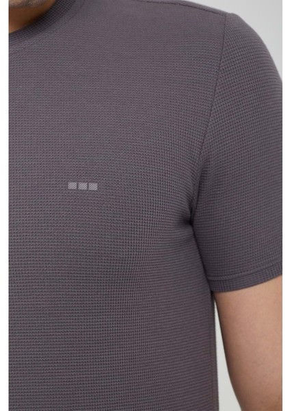 Sıfır Yaka Bisiklet Yaka Likralı Petek Dokulu Antrasit Erkek Tshirt