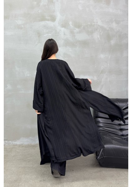 Kadın Yırtmaçlı Gofre Ikili Kimono Takım
