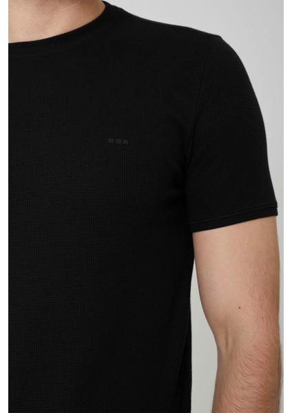 Sıfır Yaka Bisiklet Yaka Likralı Petek Dokulu Siyah Erkek Tshirt fiyatları