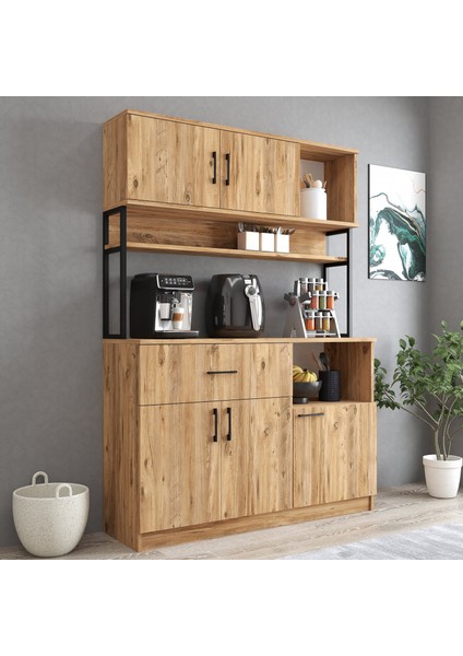 MTD0201 Inci 128 cm Kapaklı Çekmeceli Raflı Mutfak Dolabı Çam