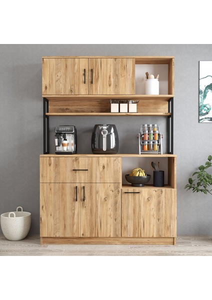 MTD0201 Inci 128 cm Kapaklı Çekmeceli Raflı Mutfak Dolabı Çam