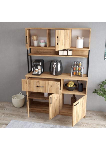 MTD0201 Inci 128 cm Kapaklı Çekmeceli Raflı Mutfak Dolabı Çam