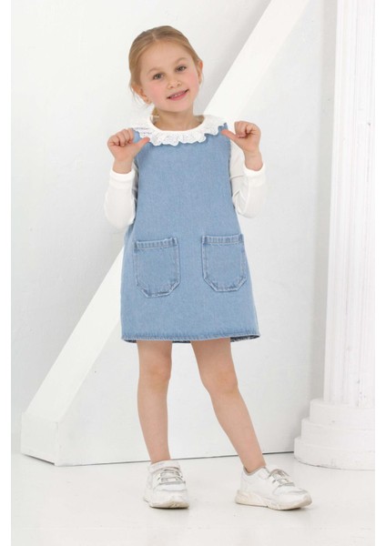 Kız Çocuk 2'li Jean Elbise (Jean Elbise+Bady Sweat) 12169