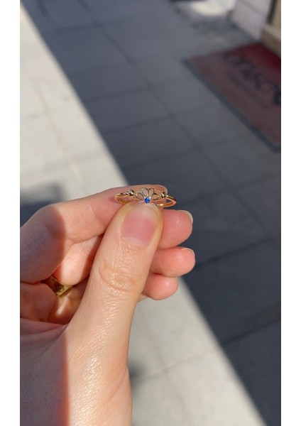 14 Ayar Vintage Stil Taşlı Çiçek Prenses Tacı Minimal Yüzük