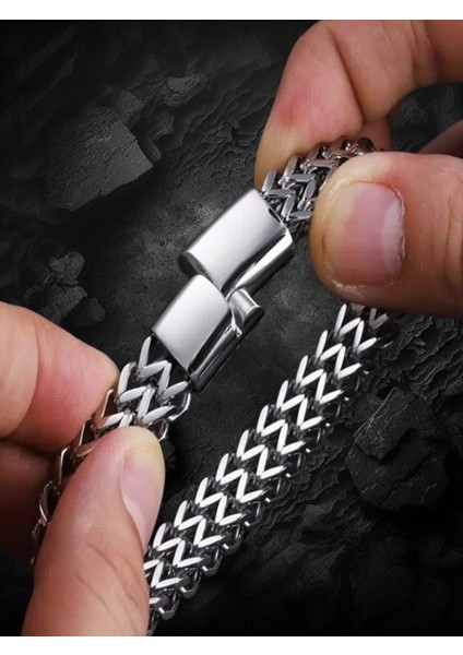 Çelik Bileklik Çift Taraflı Kullanılabilen Titanyum Model 0.8 mm 21 cm Unisex Gümüş Silver
