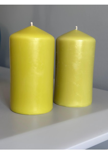 2 Li Orta Boy Fıstık Yeşili Düz Sütun Mum