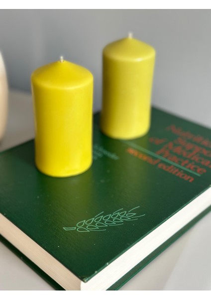 2 Li Orta Boy Fıstık Yeşili Düz Sütun Mum fiyatları