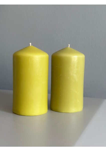 2 Li Orta Boy Fıstık Yeşili Düz Sütun Mum modelleri