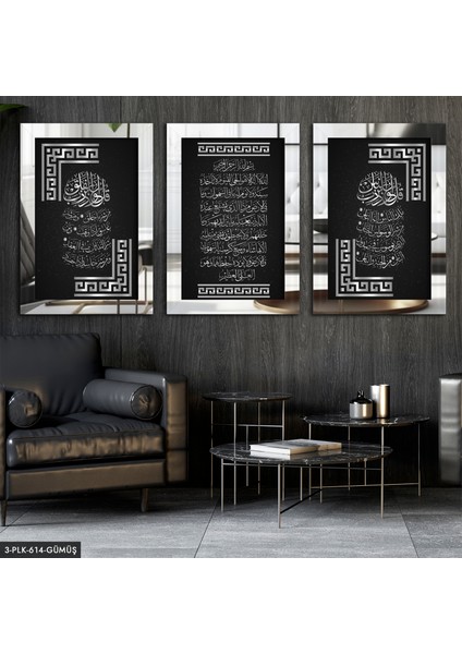 Felak Nas Ayetel Kürsi 3 Parça Gümüş Pleksi Tablo Çerçeveli Modern Dekoratif