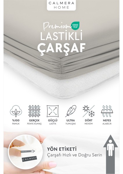 %100 Pamuk Penye Lastikli Çarşaf - Tek Kişilik | Fitted - Açık Gri - 90 x 200 cm