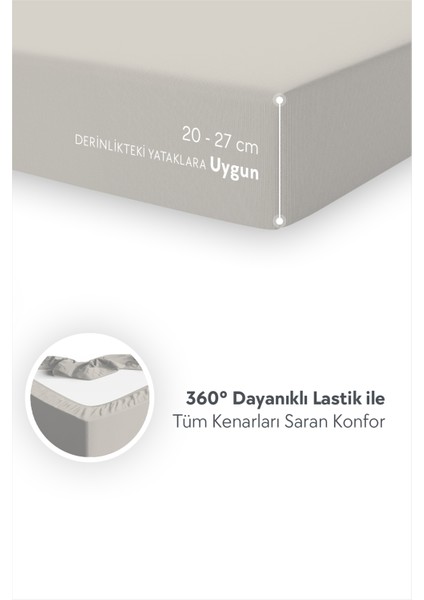 %100 Pamuk Penye Lastikli Çarşaf - Tek Kişilik | Fitted - Açık Gri - 90 x 200 cm