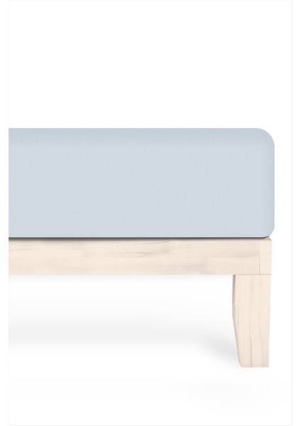 %100 Pamuk Penye Lastikli Çarşaf - Tek Kişilik | Fitted - Açık Mavi - 100 x 200 cm