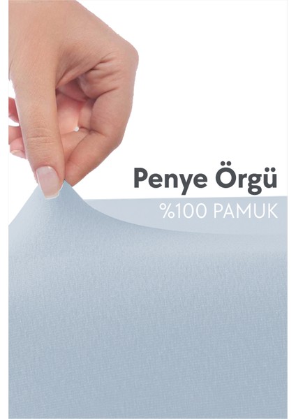 %100 Pamuk Penye Lastikli Çarşaf - Tek Kişilik | Fitted - Açık Mavi - 100 x 200 cm