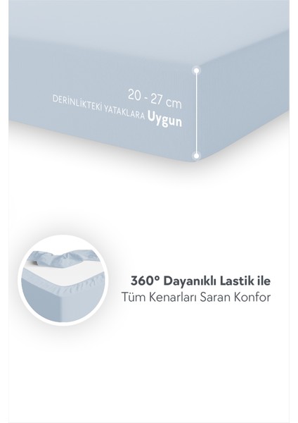 %100 Pamuk Penye Lastikli Çarşaf - Tek Kişilik | Fitted - Açık Mavi - 100 x 200 cm