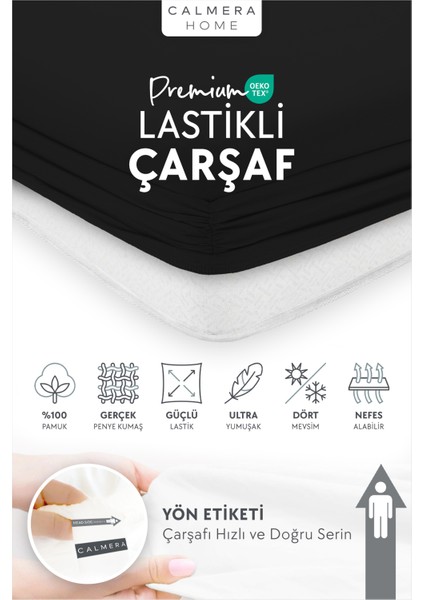 %100 Pamuk Penye Lastikli Çarşaf - Tek Kişilik | Fitted - Siyah - 100 x 200 cm