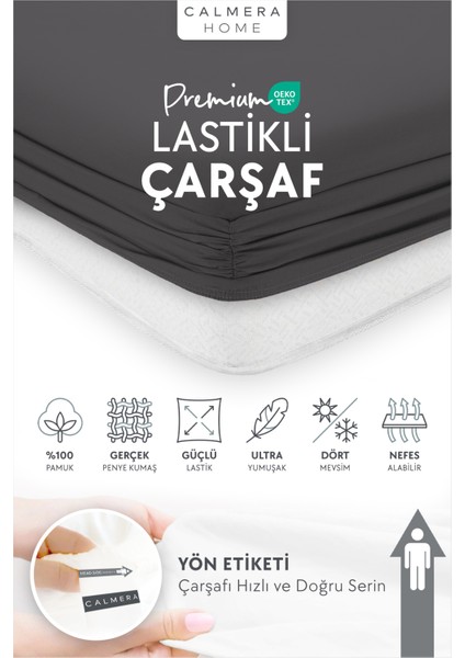 %100 Pamuk Penye Lastikli Çarşaf - Tek Kişilik | Fitted - Antrasit - 100 x 200 cm