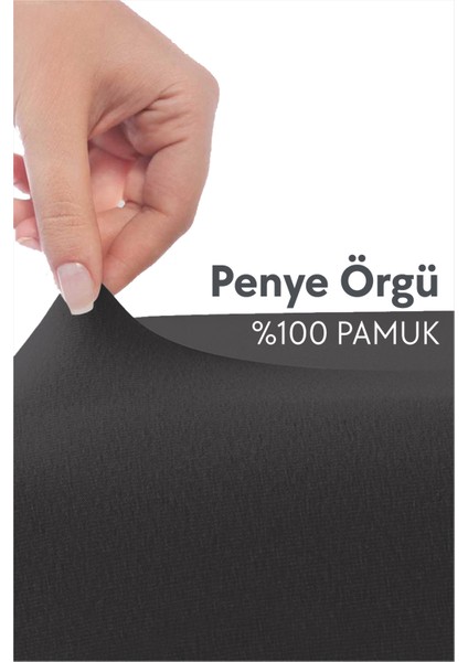 %100 Pamuk Penye Lastikli Çarşaf - Tek Kişilik | Fitted - Antrasit - 100 x 200 cm