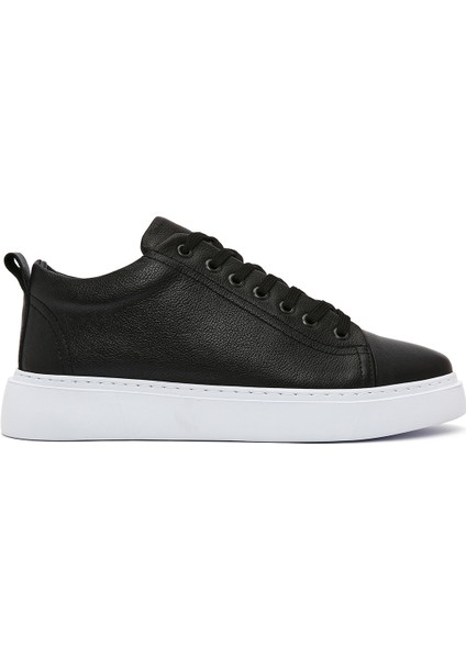 Erkek Siyah Kalın Tabanlı Bağcıklı Deri Sneaker 25SFD752116