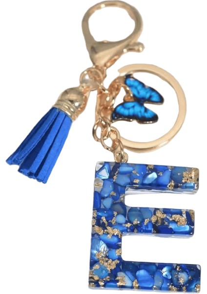 Moda Mavi Sırlı Taş A'dan Z'ye Harf Anahtarlık 26 Baş Harf Alfabe Kelebek Püskül Kolye Araba Anahtarlık Kadın Takı Gıfts Renk: E / Boyut: 55MM (Yurt Dışından)