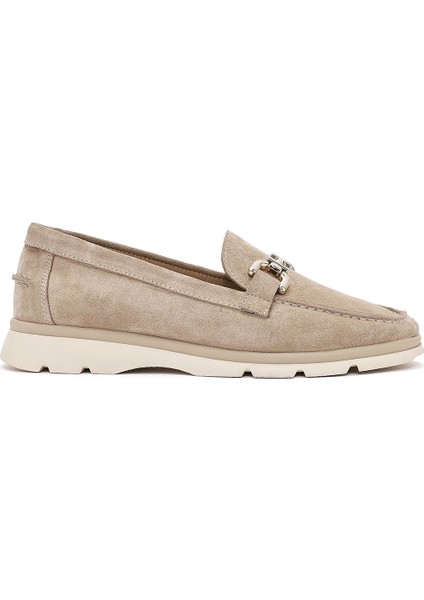 Kadın Bej Toka Detaylı Süet Deri Comfort Loafer 25SFD153710