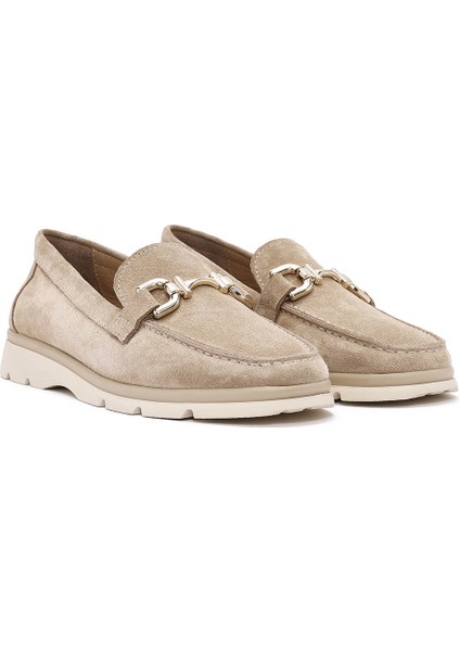Kadın Bej Toka Detaylı Süet Deri Comfort Loafer 25SFD153710