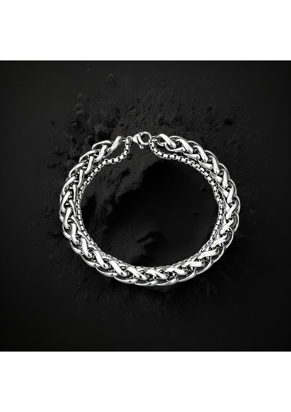 Çelik Bileklik Çift Katmanlı Zincir Model 0.3 mm 20 cm Gümüş Silver Unisex