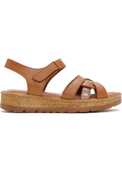 Kadın Taba Bilekten Bantlı Deri Comfort Sandalet 25SFD320714