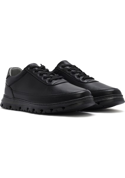 Erkek Siyah Bağcıklı Deri Comfort Casual Ayakkabı 25SFD674918