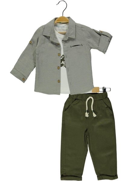 3' Lü Erkek Çocuk Yeşil Keten Gömlekli Takım