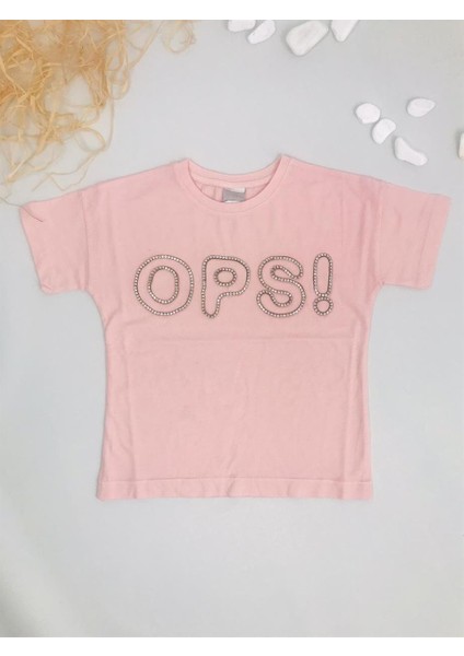 Ops Taşlı Oversize Kız Çocuk T-Shirt
