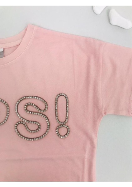 Ops Taşlı Oversize Kız Çocuk T-Shirt
