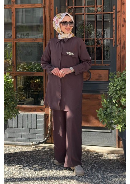 Nurcan Çetin Pantolonlu Takım 25409 Kahverengi