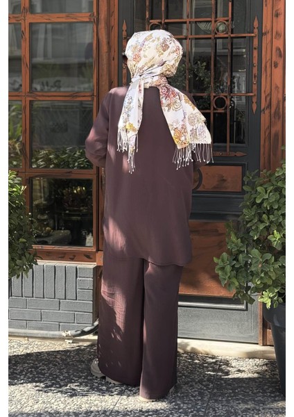 Nurcan Çetin Pantolonlu Takım 25409 Kahverengi