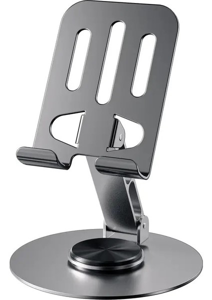 Telefon Tutucu Katlanabilir Metal 360 Derece Dönebilen Ayarlanabilir Masaüstü Tablet Standı Gri