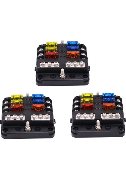 3x 6 Yollu Su Geçirmez Sigorta Bloğu, LED Göstergeli, Dc 12/24V Için Negatif Deniz Sigorta Kutusuna Sahip 12 Devre (Yurt Dışından)